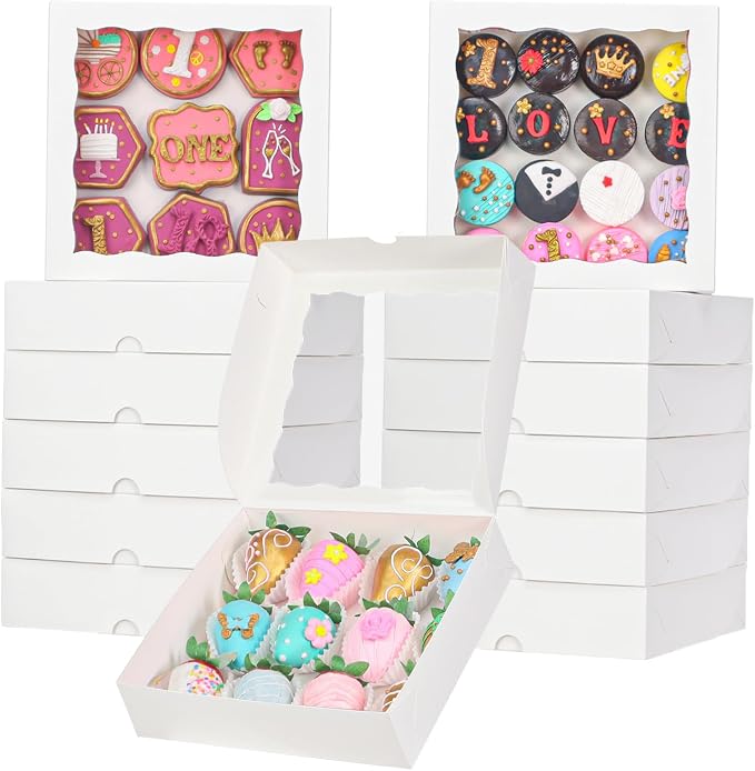 TEMLQPACK 15pcs 8x8x2 Inches White Bakery Boxes for Christmas - Cookies, Chocolate Covered Strawberries, Cakesickles, Brownies, Chocolate Truffles