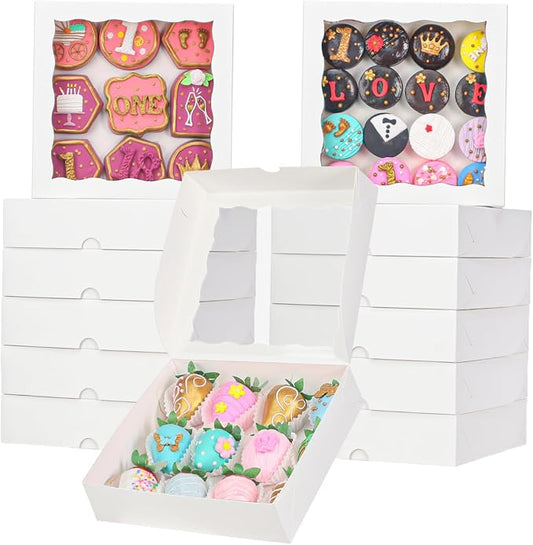 TEMLQPACK 15pcs 8x8x2 Inches White Bakery Boxes for Christmas - Cookies, Chocolate Covered Strawberries, Cakesickles, Brownies, Chocolate Truffles