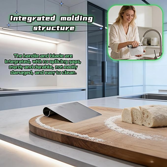 Stainless Steel Dough Scraper with Measuring Scale - Multi-Purpose Kitchen Tool for Baking, Pizza, Grilling, Pastry Cutter & Vegetable Chopper | Ergonomic Handle & Rust-Proof Design