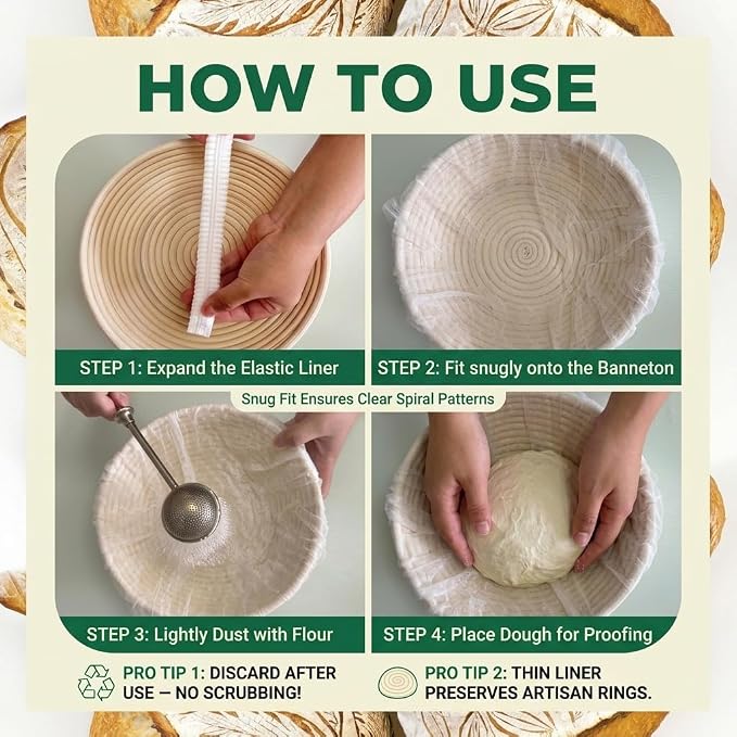 50 Pcs Banneton Liner,Banneton Bread Proofing Basket Non Woven Liners Non-Stick Dough,Bread Proofing Cover,Elastic Banneton Basket Liner for Prevents Dough from Sticking to Basket