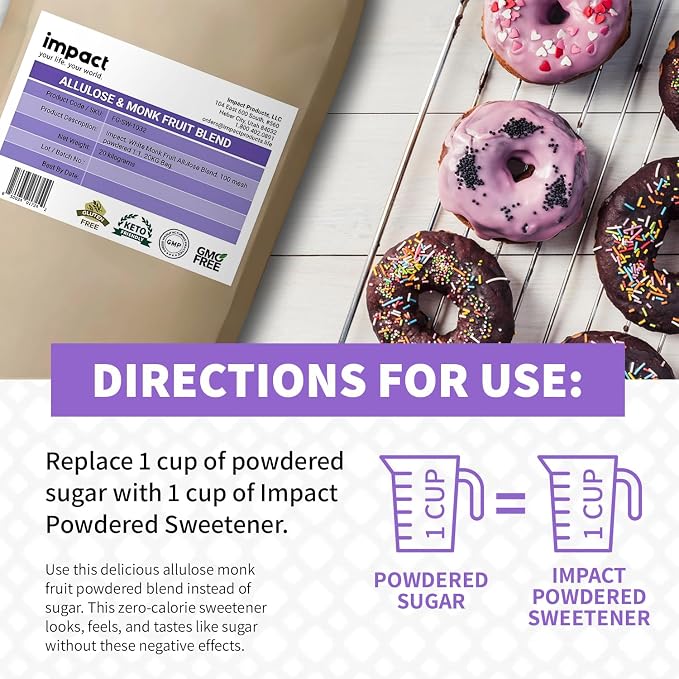 Impact Powdered Sweetener - Allulose & Monk Fruit Blend - Zero Calorie and Carb, Keto-Friendly, Sugar Substitute, Bake & Cook Guilt-Free - 44 lbs
