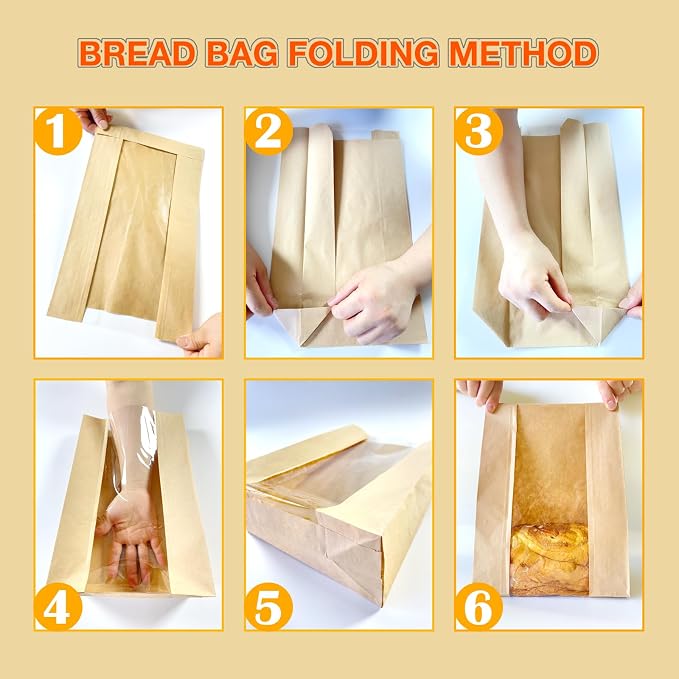 15.7x10.2x5.1in Extra Large Paper Bread Bags for Homemade Bread with Window&Sticker for Supersized Sourdough Bread, Oversized Bread Loaf, Baked Goods, Packaging for Gifting-Brown Kraft 50Pcs