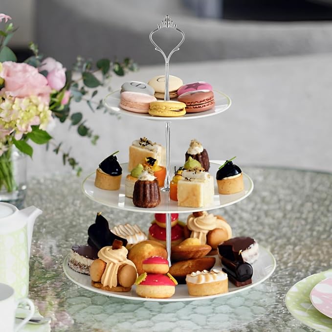 QTLCOHD 15 Sets 3 Tiered Cake Stand Hardware Kit, Zinc-Alloy Heavy Duty | 3 Tier Cake Plate Handle Fitting Hardware Rod for Dessert Serving Trays Cupcake Fruit Holder, Silver Crown
