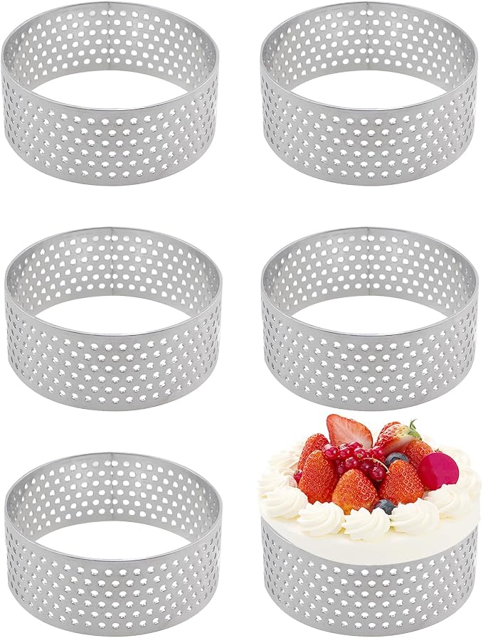 6PCS Stainless Steel Baking Cake Rings Circular Moldlings Heat Resistant Perforated Tart Rings 2 Inches for Cooking Biscuits Desserts Mousses Small Fruit Tart Shells 5 Centimetres