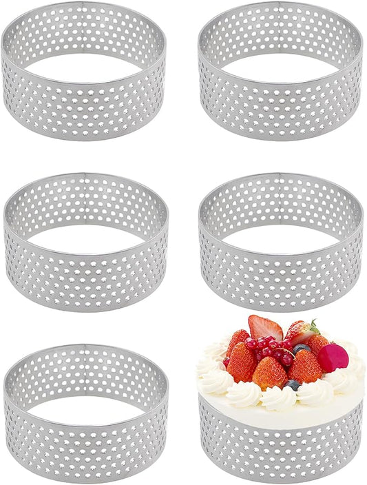6PCS Stainless Steel Baking Cake Rings Circular Moldlings Heat Resistant Perforated Tart Rings 2 Inches for Cooking Biscuits Desserts Mousses Small Fruit Tart Shells 5 Centimetres