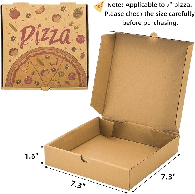 Covzoe 40 Pack Small Pizza Boxes, 7.3 x 7.3 x 1.6 Inch Mini Kraft Corrugated Pizza Takeout Containers, Food Delivery Boxes Gift Packing Containers for Pizza, Cake, Cookies, Snack