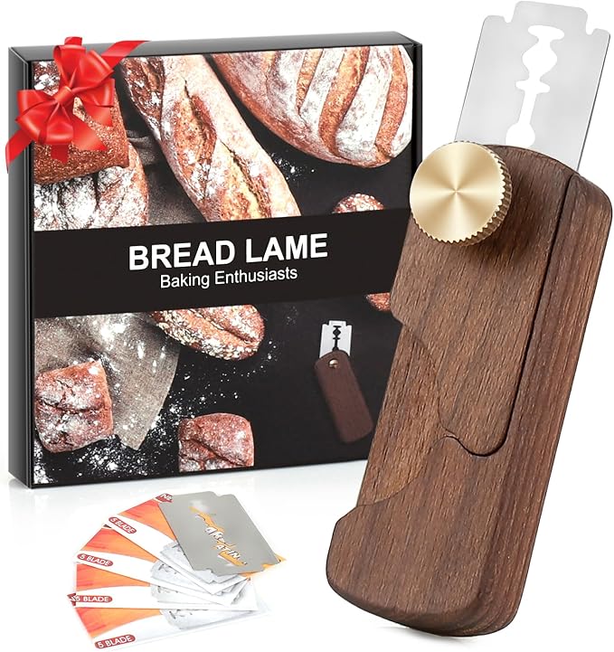 Magnetic Wooden Bread Lame Dough Scoring Tool,Hand Crafted Sourdough Lame Scoring Tool,Bread Scorer Tool for Homemade Bread Baking,Dough Scoring Bread Knife with 5 Razor Blades