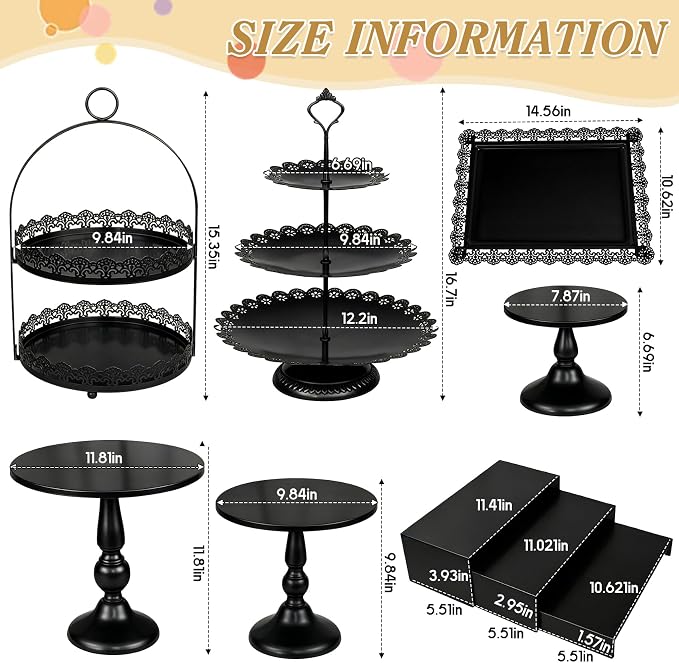 HAISIWLKJ 10 Pcs Black Cake Stand Set Metal Cupcake Stands, Multiple Styles Dessert Display Tower for Candy Fruit, Cake Serving Trays for Birthday, Wedding, Anniversary, Baby Shower, Engagement Party
