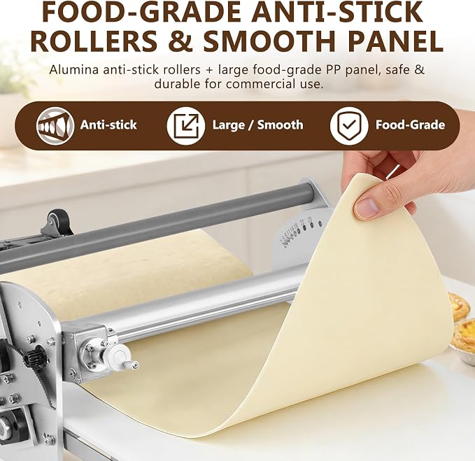 Electric Dough Sheeter Machine 17.7" Commercial Dough Rolling Machine Electric Dough Roller Machine Folding Dough Sheeter Reversible Control with 0-25MM Thickness Adjustment