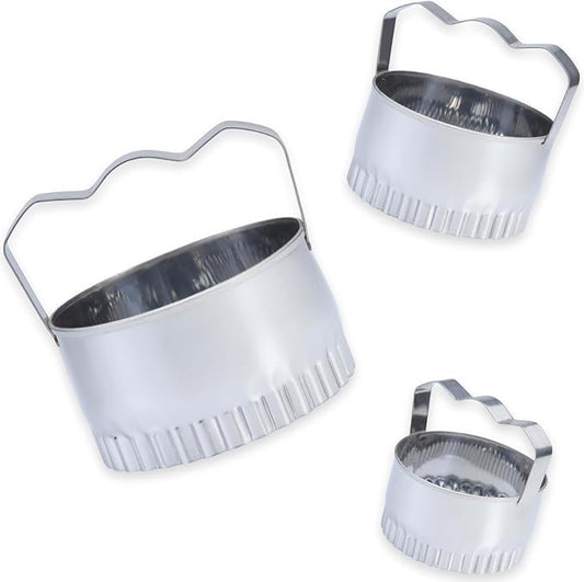 3 Pieces Fluted Round Cookie Cutters With Handle, 3", 3.5", 4"