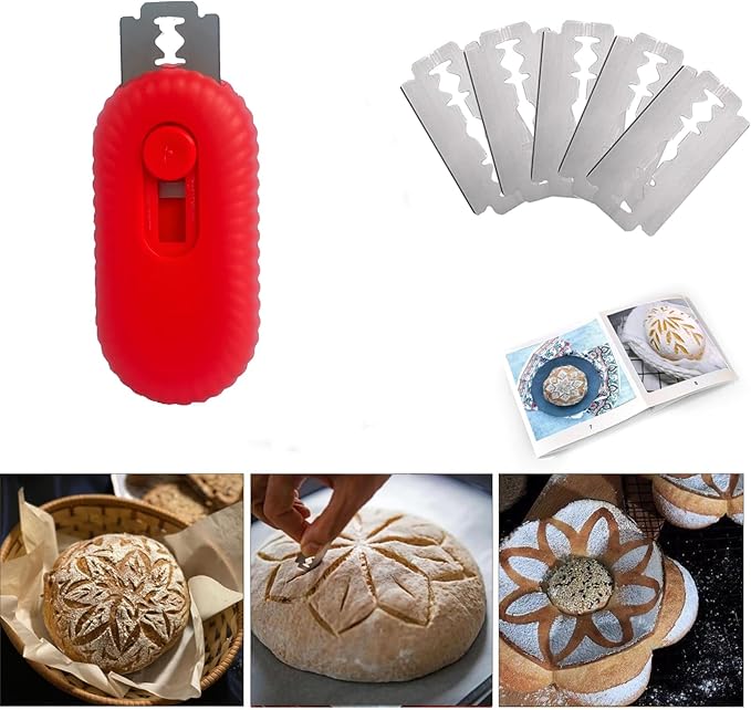 Bread Lame Dough Scoring Tool,Retractable Sourdough Scoring Tool with Stainless Steel Blade for Bread Baking, Cooking Supplies Accessories (RED)
