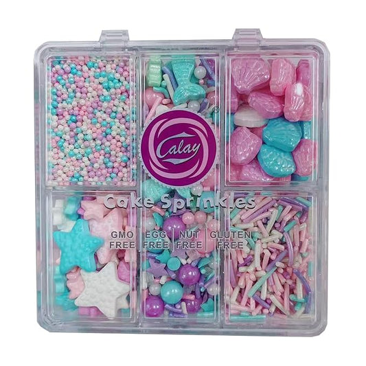 Sentovac Mermaid Sprinkles Nonpareils Jimmies Starfish Shell Mix Edible Sprinkle for Cake Decorating Candy Cookie Baking Decorations Mermaid Party Birthday Supplies