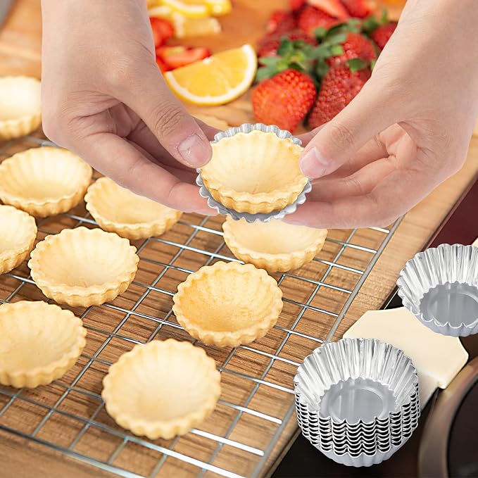 20 Pack Egg Tart Pans, 2.6 x 0.8in Small Metal Cupcake Pans Pie Cookie Muffin Tins Reusable Baking Mold Cups