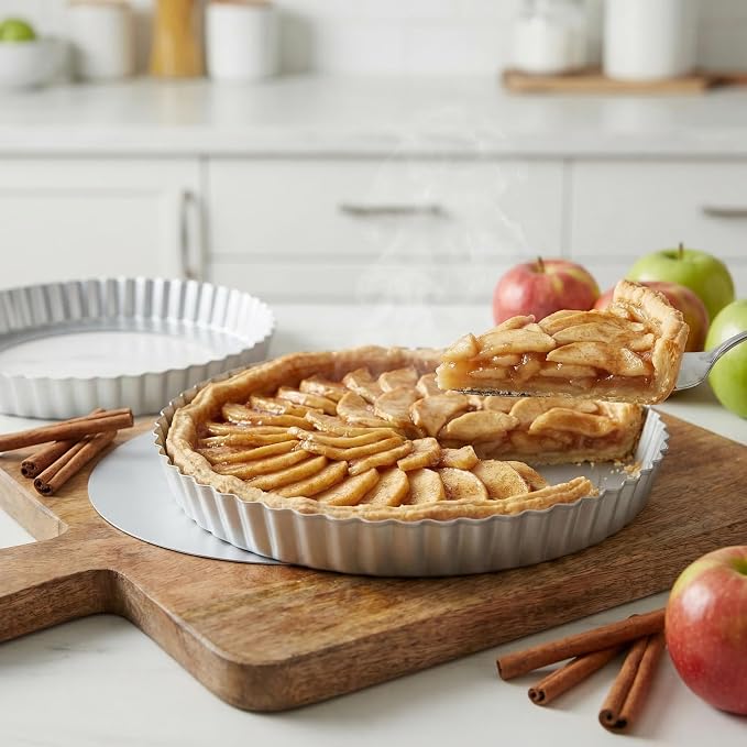 9 Inch Tart Pan with Removable Bottom, Set of 2 | Aluminum, Quiche Pan, Removable Base, For Baking