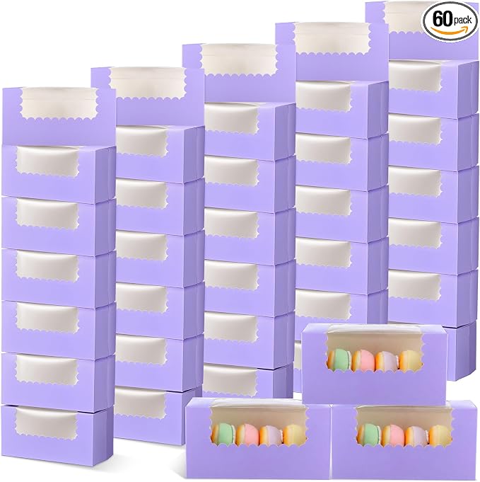 Ireer 60 Pcs 8x4x4 Inch Purple Bakery Boxes with Window Cookies Boxes Pumpkin Roll Container Donut Box Pastry Cake Packaging Safe for Cookies Loaf Muffins Breads Dessert Candies Treat