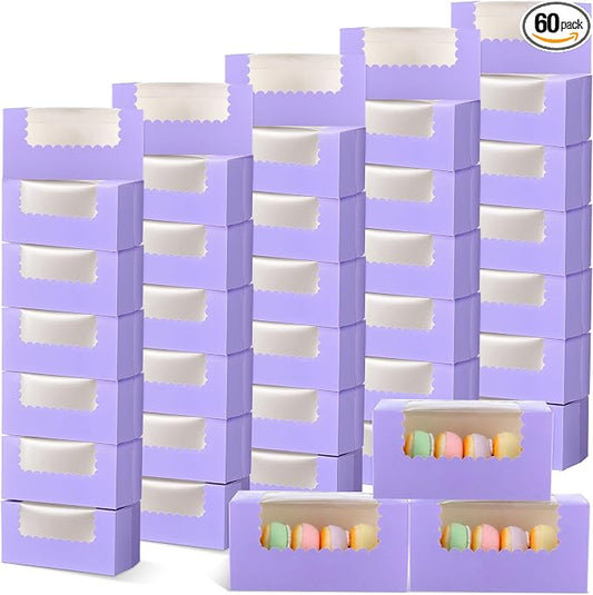 Ireer 60 Pcs 8x4x4 Inch Purple Bakery Boxes with Window Cookies Boxes Pumpkin Roll Container Donut Box Pastry Cake Packaging Safe for Cookies Loaf Muffins Breads Dessert Candies Treat