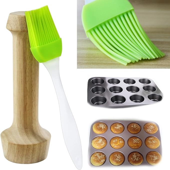 Tart Tamper Set, Wooden Molds Egg Tarts Tamper Pastry Tools for Mini Muffin Tins or Tart Pans, DIY Baking Shaping Kitchen Tool & Pastry Brush
