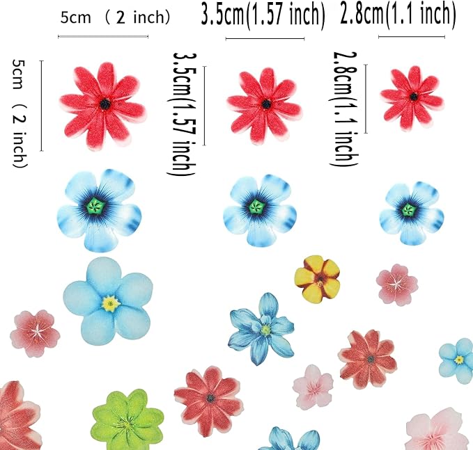 YOcity 35Pcs Edible Flowers Cake Toppers Edible Flowers Cupcake Topper Luau Hawaii Wafer Paper Flower Cake Decorations for Wedding Birthday Baby Shower Party Supplies Mixed Size & Colour
