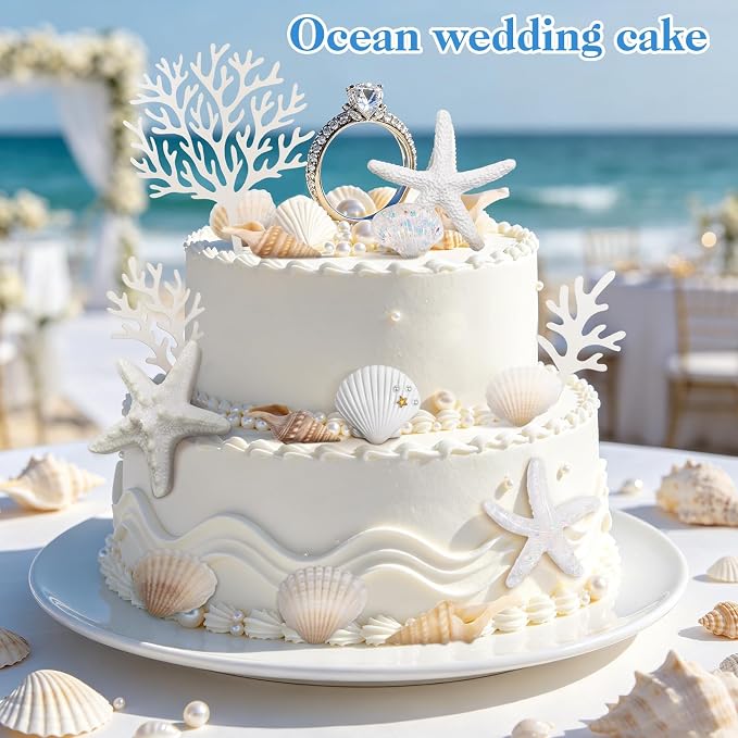 33 Pcs Ocean Cake Decorations, Starfish Sea Shell Cake Topper Coral Cake Topper, Summer Beach Theme Under the Sea Party decorations