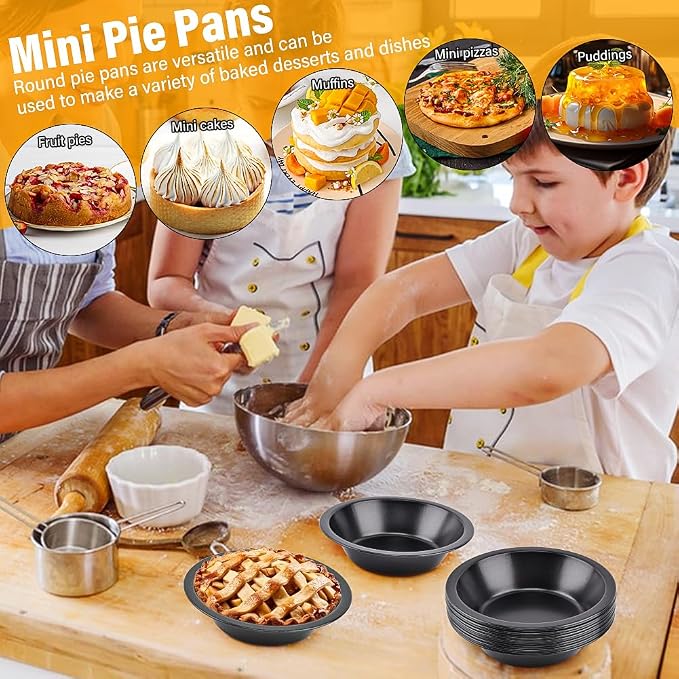 12 Pcs Mini Pie Pans,5 Inch NonStick Individual Dish Pie Plate Reusable Round Tins Small Bakeware for Baking Pot Pies, Cakes, Quiches, Tarts, Desserts(COLOR:Black)
