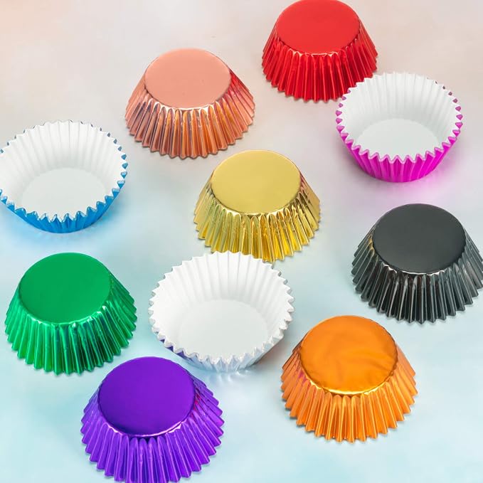 Sumind 400 Pieces Foil Cupcake Liners Standard Size Metallic Cupcake Liners Paper Baking Cups Muffin Case Decoration Cups, 10 Colors