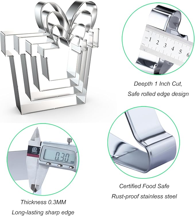 Gift Present Box Cookie Cutter Set Large - 5", 4", 3", 2" - 4 Piece - Stainless Steel