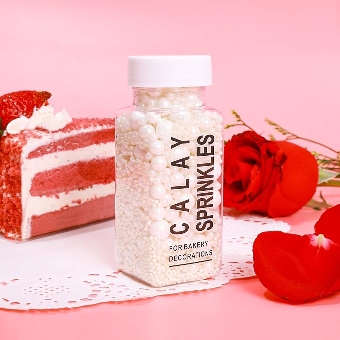 Sentovac White Pearl Sugar Sprinkles Edible Cake Decorating Pearl Candy Sprinkles Cookie Cake Cupcake Topper Baking Decorations Halloween Christmas Wedding Supplies