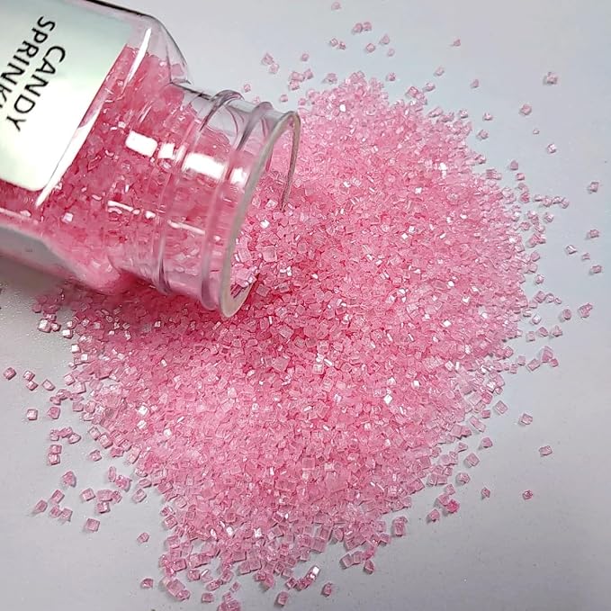 HeDeon&Rles Edible Pink Sanding Sugar Crystals for Baking 120g/4.23oz Sparkling Sugar Crystals Cake Cupcake Pancake Ice Cream Top Valentines Birthday Wedding Easter Halloween ChristmasCake Decoration