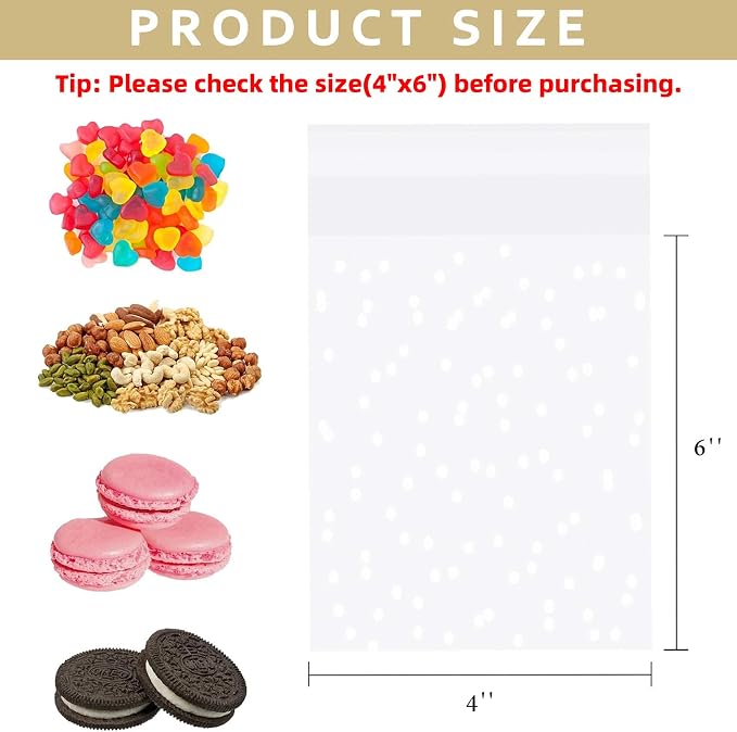 Morepack Self Sealing Cellophane Bags,200 Pcs Clear Cookie Bags Resealable Cellophane Bag for Packaging Packaging Bakery, Favors, (4"x6", No Stickers, Bows)