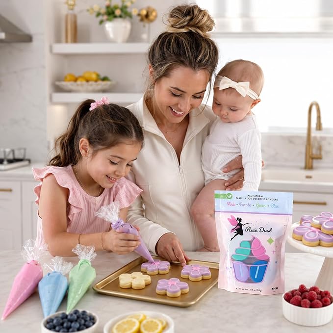 All-Natural Food Coloring Powders Pastel Set - Pink, Purple, Blue & Green. | Perfect for cake decorating, cookie frosting, icing & drinks | Dye-Free, Plant-Based, Flavorless, Kosher | No-Carmine, No annatto, No Propylene Glycol | By PIXIE DUST | Large ...
