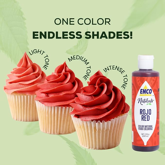 ENCO Natural Food Coloring Gel Red (8.8 oz) – No Artificial Dyes, Vibrant Colors for Icing, Buttercream & Fondant – Kosher & Vegan Colors – Baking & Cake Decorating