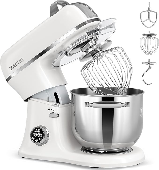 ZACME 7 Quart Stand Mixer Aluminum Die Casting, 650W 12 Speed Tilt-Head Kitchen Electric Stand Mixer, Household Food Mixer with Stainless Steel Bowl, Dough Hook, Whisk and Beater-Porcelain
