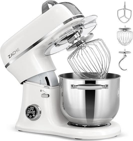 ZACME 7 Quart Stand Mixer Aluminum Die Casting, 650W 12 Speed Tilt-Head Kitchen Electric Stand Mixer, Household Food Mixer with Stainless Steel Bowl, Dough Hook, Whisk and Beater-Porcelain