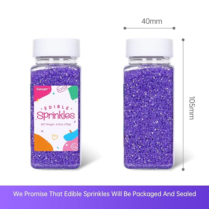 Purple Sprinkles for Cake Decorating, 4.02oz Purple Sanding Sugar Sprinkles, Edible Glitter Sprinkles for Cupcake Toppers Baking Drinks Cookie Ice Cream Dount Chocolate