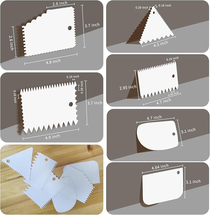 Cake Scraper, Cake Smoother Scraper Set, Dough Scraper Icing Scraper Polisher Tool, Cake Decorating Comb, Icing Smoother Plastic Sawtooth Cake Icing Kitchen Baking Cake Edge (white)