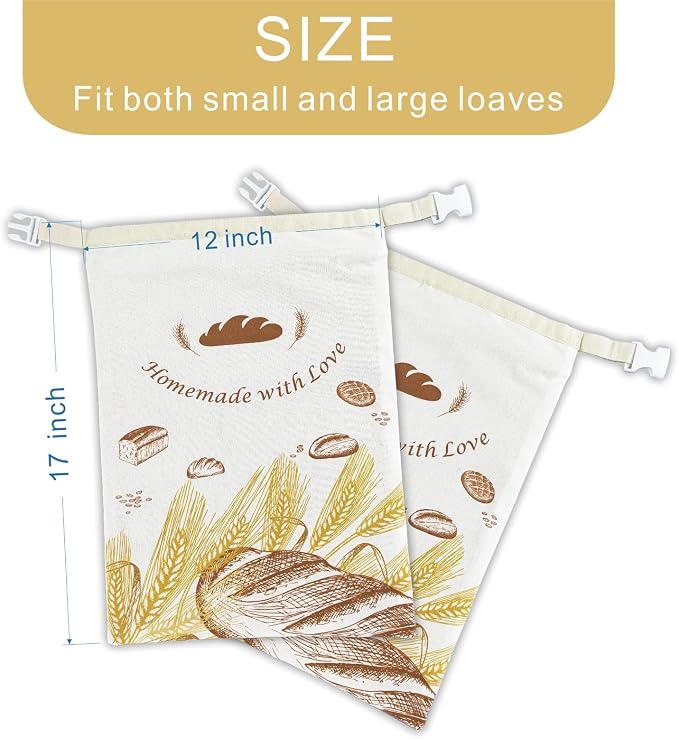 Eco-Friendly Linen Beeswax Bread Bags – Reusable, Sustainable Storage for Homemade Bread, Sourdough, Baked Goods, Fruits & Veggies (2-Pack, 12"x17", Zipper Clousure)