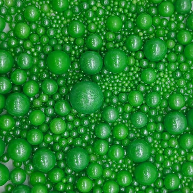 Edible Christmas Green Sugar Pearls Sprinkles Candy Mix Size Pearls Cake Decorations Cupcake Toppers Decorating Perfect for Wedding Party Valentine Christmas Supplies 4.58OZ
