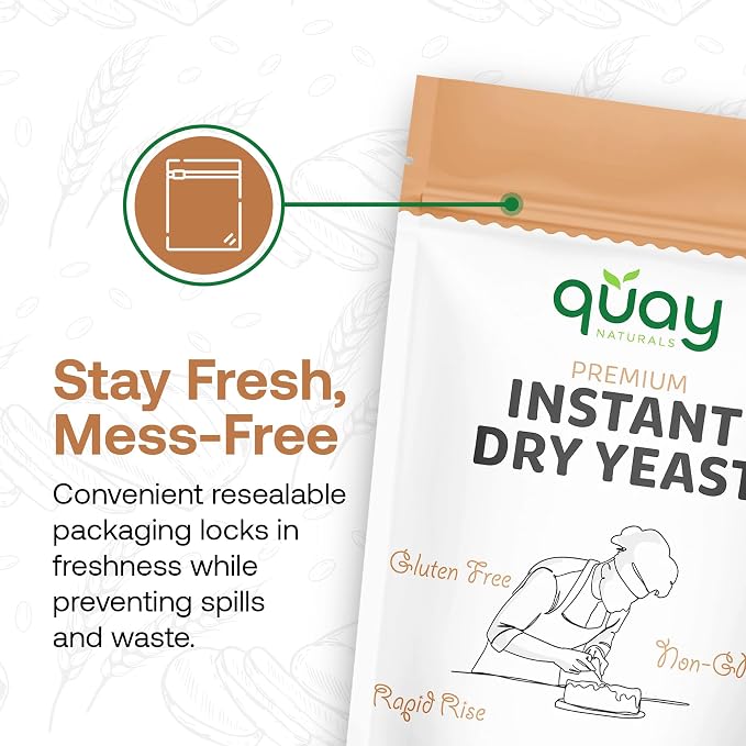 Quay Naturals Instant Dry Yeast 8 oz | Fast-Acting, No Proofing Needed | Ideal for Bread, Pizza, Bagels & Pastries | Gluten-Free, Non-GMO, Vegan Baking Essential