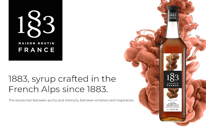 1883 Salted Caramel Syrup for Drinks, Made in France, 1 Liter Glass Bottle