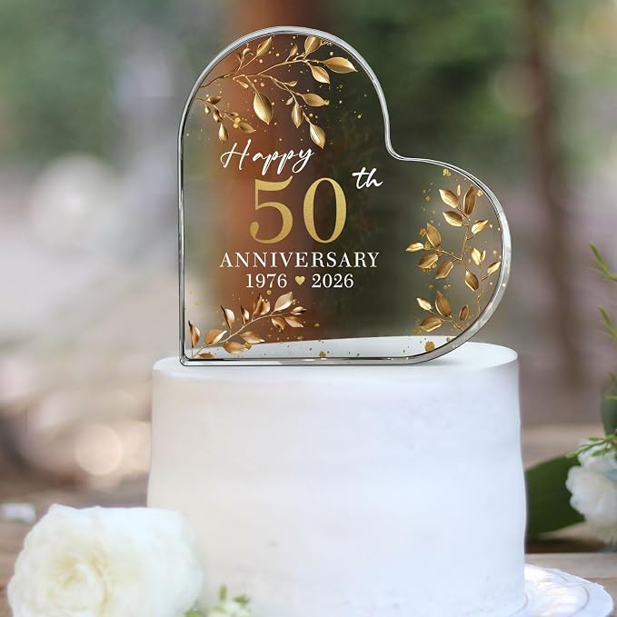 50th Wedding Anniversary Cake Topper Acrylic,50th Anniversary Decorations & Keepsake Gift for Couples (50th Anniversary-B)