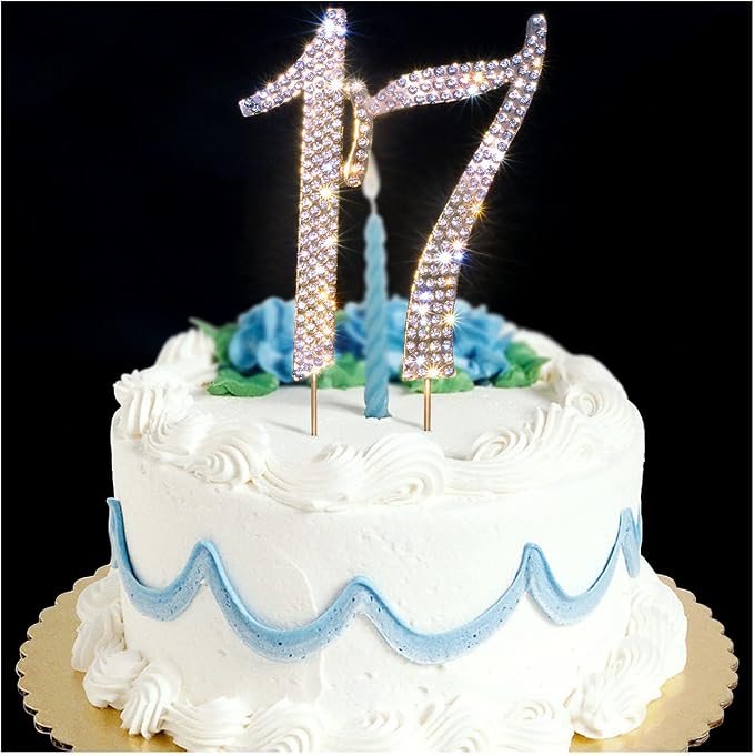 Scotamalone 17 cake topper Premium Bling Rhinestone Diamond Gems for Birthday or Anniversary Party Decoration Ideas