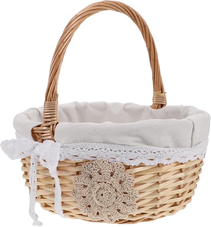 1pcs Hand Woven Rattan Basket Cloth Lining Multipurpose Storage Organizer for Bread Fruits and Picnic Essentials Lightweight Design for Easy Carrying