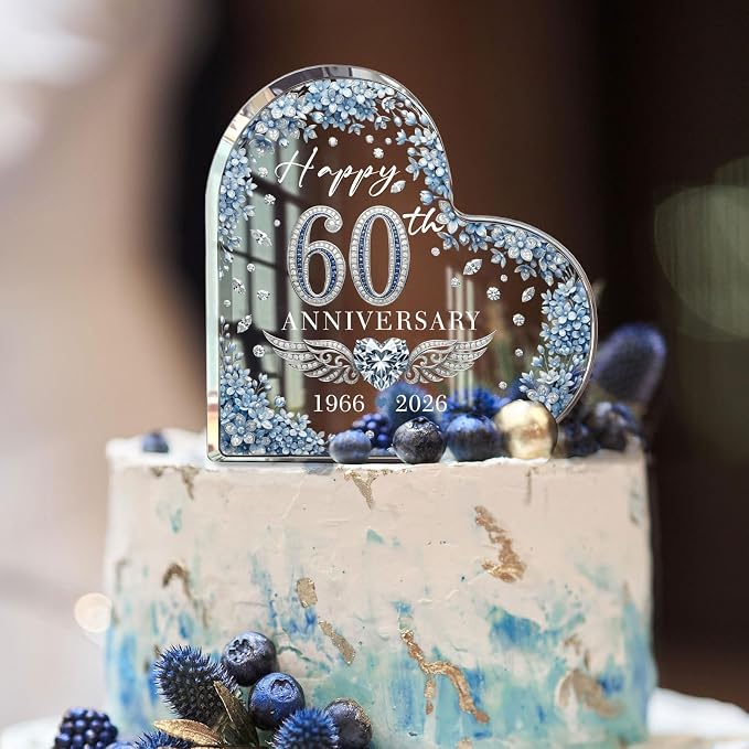 60th Wedding Anniversary Acrylic Cake Topper,60th Anniversary Decorations & Keepsake Gift for Couples(60th Anniversary)