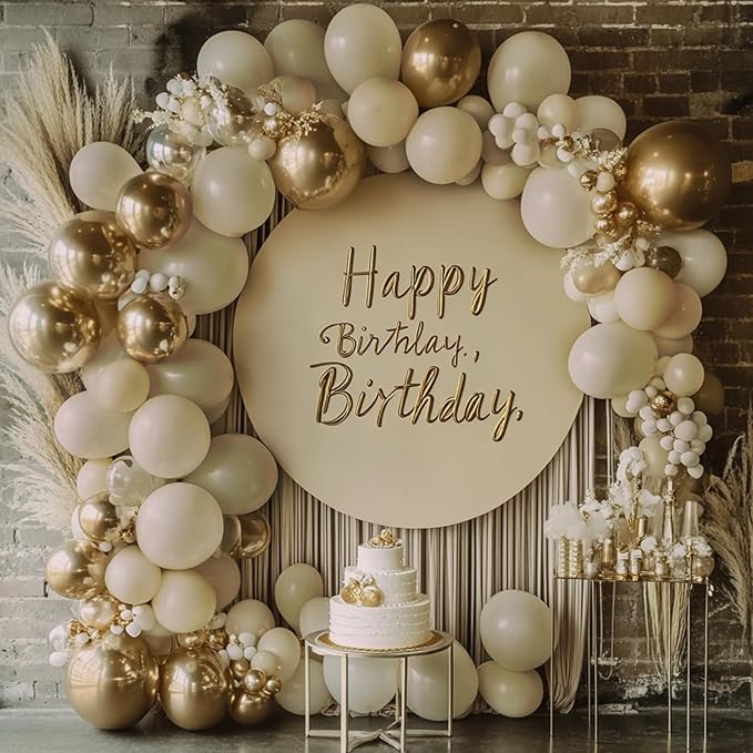 RUBFAC 129pcs Sand White Cream Balloons Different Sizes 18 12 10 5 Inches, Beige Latex Balloon Garland Arch for Birthday Engagement Party Wedding Anniversary Baby Shower Decoration