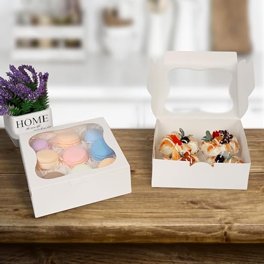 50PCS Gift Box 772.5Inch, Cupcake Boxes with Window, Individual Cupcake Containers, Biscuit & Macaron Boxes, Treat & Pastry Food Packaging
