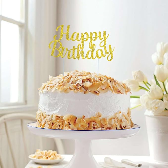BEISHIDA Gold happy birthday Cake Topper, Happy Birthday Cake Bunting Decor,Birthday Party Decoration Supplies，Photo Booth Props