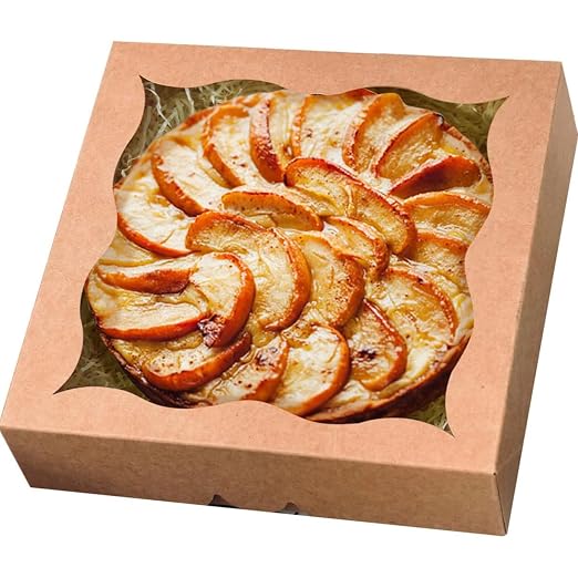qiqee Auto-pop Up Brown Pie Boxes with Window 12x12x3 Inch 24Packs Cookie Donut Bakery Box