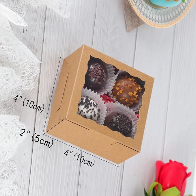 40 Pack Small Bakery Boxes 4x4x2 Inches Cookies Boxes Mini Bundt Cake Boxes Pie Boxes Cinnamon Roll Treat Packing Chocolate Truffle Box Party Wedding Favor