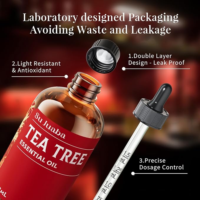 SU JUABA Tea Tree Oil, Aromatherapy Oil | for Toenail, Skin, Face, Hair, Shampoo - 118mL / 4 fl.oz