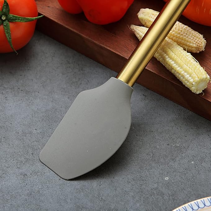 Gold Spatulas, Berglander Non-stick Silicone Flexible Scrapers Baking Mixing Tool With Titanium Gold Plating Handle, Baking Tools, Heat Resistant, Dishwasher Safe, Easy to Clean